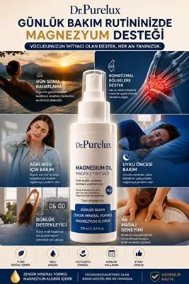 Dr. Purelux Magnezyum Yağı - Yorgunluğa Karşı Destekleyici, Kas, Eklem, Boyun ve Tüm Vücut Bölgesi İçin Rahatlatıcı Masaj Spreyi 100 ml