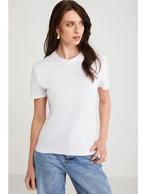 ETHIQUET MARTINA Kadın %100 Organik Pamuk Regular Fit Normal Kalıp Bisiklet Yaka Basic BEYAZ T-Shirt