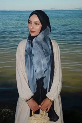 Madame Polo Kozmos Desen Tensel Şal - Lacivert