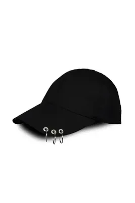 Butik Siyah 3 halkalı piercing kep şapka