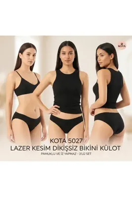 KOTA 3'Lü Lazer Kesim Dikişsiz Bikini Külot-Sağlıklı %100 Pamuk Kumaş