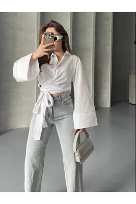 nura kadın trend yeni sezon önden baglamalı tesettüre uygun geniş kol gömlek bluz