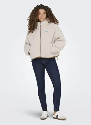 ONLY Bej Kadın Desenli Mont ONLMARIA LIFE REV PUFFER JACKET CC