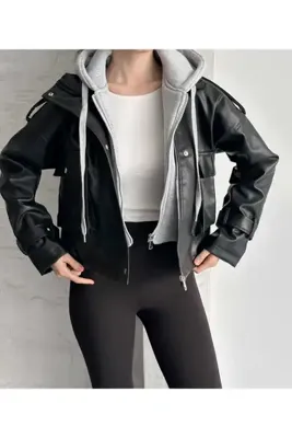 VESS MODA Yeni Sezon Kapüşon Detaylı Deri Ceket