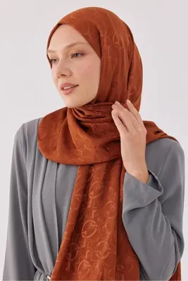 MİRSOY SCARF Daka Desen Parlak Jakar Şal - Bakır