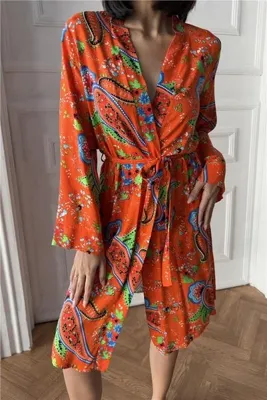 COCCOLARSI Motivi Etnici Turuncu Viskon Kimono / Sabahlık