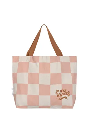 Lassig Check Pattern Peach Sea Salt Pembe Kareli Kadın Plaj Çantası