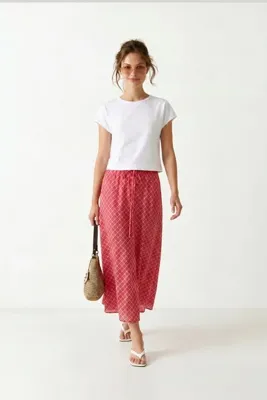 Lovelyİstanbul Ekose Midi Dokuma Etek LUB0390 PEMBE BEYAZ