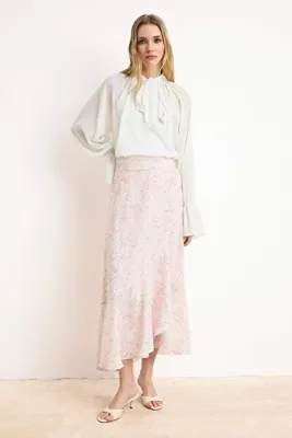 Trendyol Modest Pudra Çiçekli Kruvaze Dokuma Etek TCTSS25EE00006