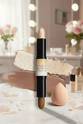 MAISON GLOWEN Wonder Stick Çift Taraflı Krem Kontür & Aydınlatıcı Stick+MAKYAJ SÜNGERİ HEDİYE