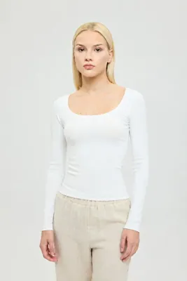 SHEISMONO Soft Rib Oval Yaka Bluz Ekru