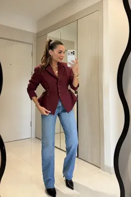 Gizem Ecemiş Lidya Midblue Yüksek Bel Düz Paça Jean