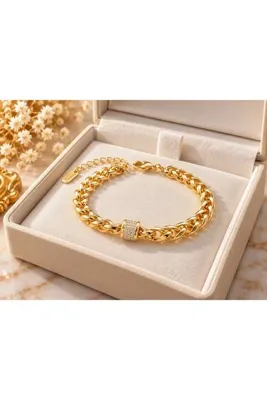 Genel Markalar CM Gold Renk Çelik Singapur Zincir Model Kadın Bileklik