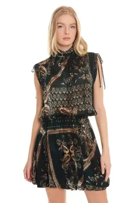 Ted Baker Çok Renkli Dik Yaka Desenli Kolsuz Mini Elbise