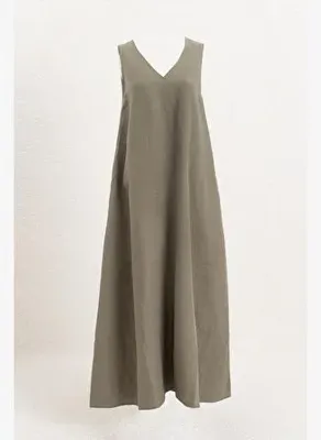 BSL Oversize Keten Midi Elbise
