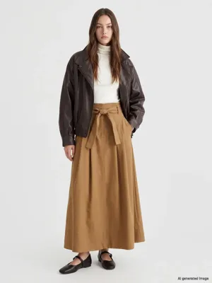 LCW Modest Beli Kuşaklı Poplin Kloş Etek