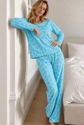 Genel Markalar Kadın Şık Uzun Kollu M.Yeşili Pijama Takımı Mint Yeşili