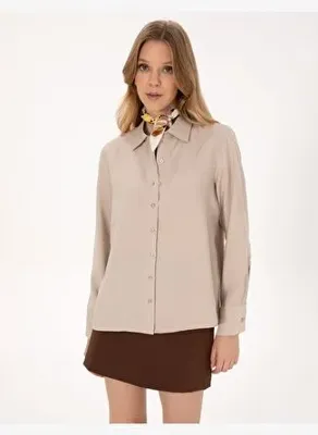 Pierre Cardin Kadın Vizon Modal Karışımlı Comfort Fit Uzun Kollu Gömlek 50318219 VR052