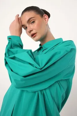 ALLDAY Yeşil Oversize Kol Pile Detaylı Gömlek Tunik