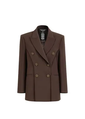 Rivus Kahve Çift Düğmeli Yırtmaç Detaylı Kadın Blazer Ceket