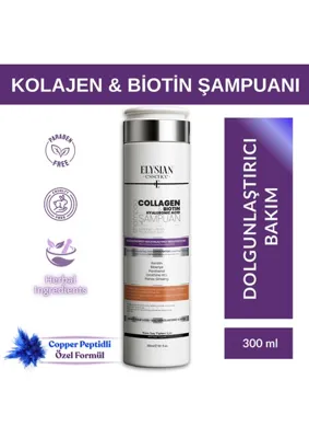 Elysian Essence Kolajen (Collagen) & Biotin & Hyaluronic Acid Şampuanı | Copper Peptidli Nemlendirici, Dolgunlaştırıcı, Besleyici Bakım 300 ml