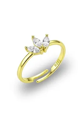 Söğütlü Silver 925 Ayar Gümüş Yüzük Altın Kaplama Markiz Kesim Lotus Tasarım Ayarlanabilir Yüzük SGTL13381GOLD
