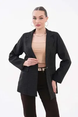 Niora Moda Ekose Desenli & Leopar Astar Detaylı Tüvit Ceket