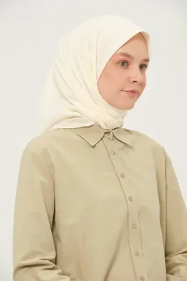 Madame Polo Poly Coton Kare Eşarpl Krem Pamuklu Nefes Alan Kumaş