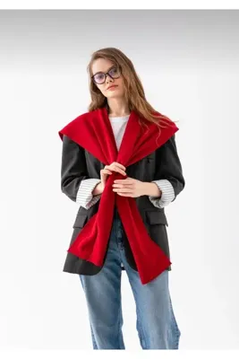 MODAM HİFA Kare Parçalı Patchwork Kırmızı Atkı Spor Dokuma Omuz Atkısı | Unisex Boho Şal - Atkı