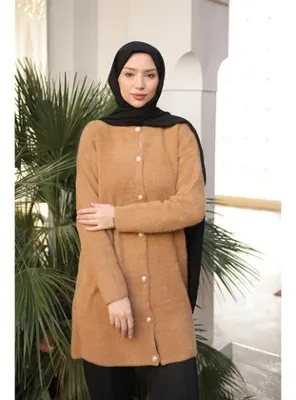 İmaj Butik Bisküvi Düğmeli Angora Yumoş Triko Hırka
