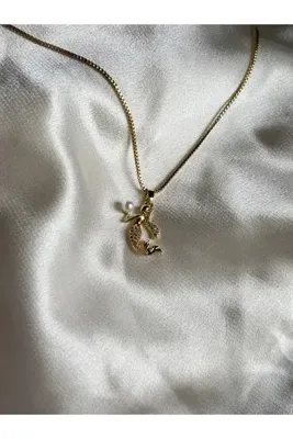lotusbybuket 14 ayar kaplama gold zincir deniz kızı inci detaylı kolye