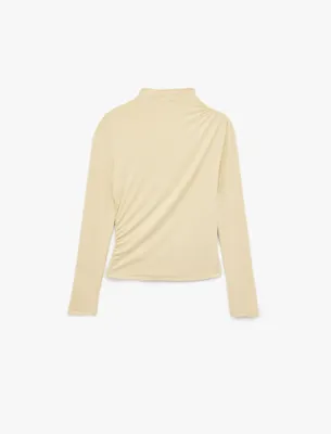 Koton Uzun Kollu Drapeli Asimetrik Dik Yaka Bluz Slim Fit Viskon