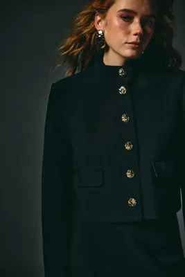Sateen Düğmeli Kısa Ceket - Siyah