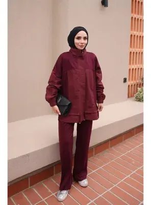 İmaj Butik Bordo Mürdüm Garnili Tunik Pantolonlu Modal Takım