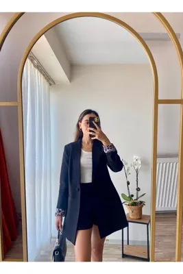 Sateen Leopar detaylı blazer ceket