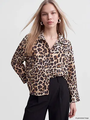 LCW Vision Leopar Desenli Oversize Kadın Gömlek