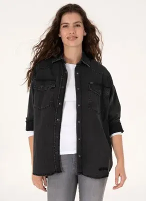 U.S. Polo Assn. Siyah Kadın Lyocell Karışımlı Denim Gömlek ESPERA