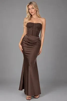 ŞAKOO Mocha Corset Drapeli Kahverengi Elbise