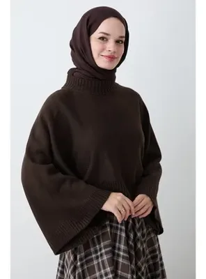 InStyle Geniş Kol Kısa Acı Kahve Crop Triko Kazak