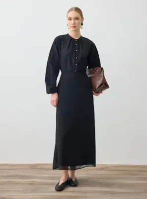 Refka Astarlı Şifon Etek - Siyah - Refka