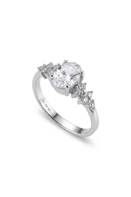 Söğütlü Silver 925 Ayar Gümüş Yüzük Rodyum Kaplama Işıltılı Oval Zirkon Taşlı Demet Model Yüzük