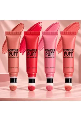 MİLANO BEAUTYS 2'si 1 Arada Sünger Uçlu Likit Allık ve Ruj – Powder Puff Blush Lipstick – 4 Renk Seçeneği