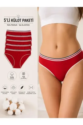 Tutku 5'li Victoria Kadın Pamuklu Kırmızı Bikini Külot - %94 Pamuk %6 Elastan