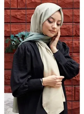 AFVENTE Degrade Desen Haki-Krem Soft Pamuk Şal