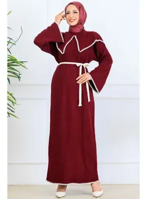 Benguen Yaka Detaylı Triko Elbise K3036 Bordo