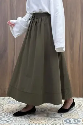 fayaboutique.com Haki Yeşili Beli Lastikli Zeran Etek