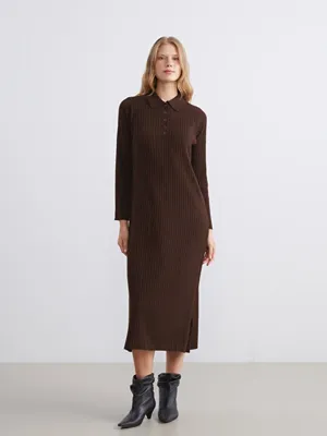 LCW Vision Polo Yaka Fitilli Triko Elbise