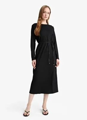 Defacto Regular Fit Penye Uzun Kollu Midi Elbise