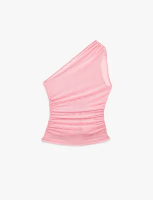 Koton Slim Fit Drapeli Transparan Tül Tek Omuz Bluz