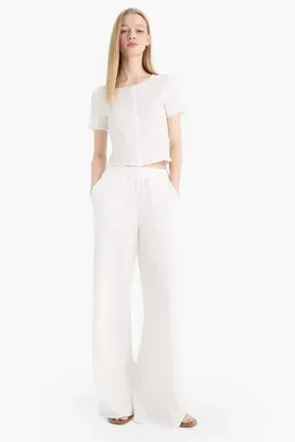 Defacto Wide Leg Beli Lastikli Krep Pantolon D8160AX25SM
